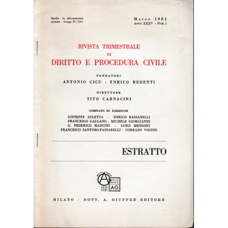 Rivista trimestrale di diritto e procedura civile  anno XXXV - n. 1  Marzo 1981 (estratto)