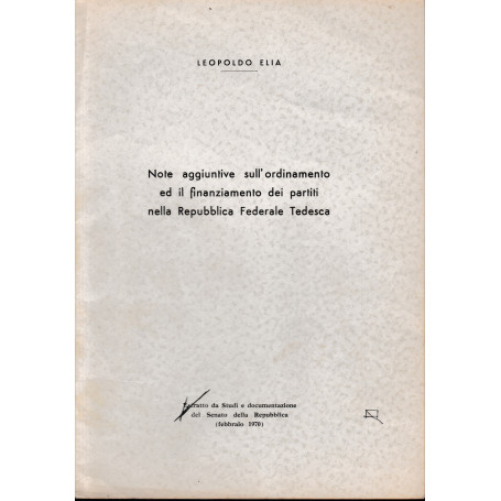 Note aggiuntive sull'ordinamento ed il finanziamento dei partiti nella Repubblica Federale Tedesca (estratto)