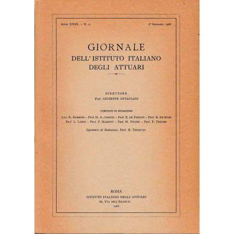 Giornale dell'Istituto Italiano degli Attuari. Anno XXIX - n. 2  2° semestre 1966