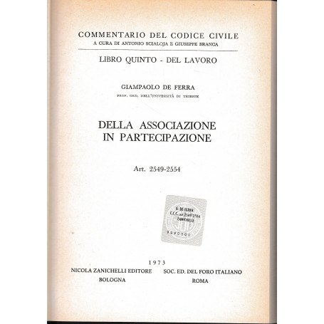 Della associazione in partecipazione. Art. 2549-2554