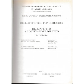 Libro quarto - Delle obbligazioni. Dell'affitto di fondi rustici  dell'affitto a coltivatore diretto. Art. 1628-1654Librisaggi